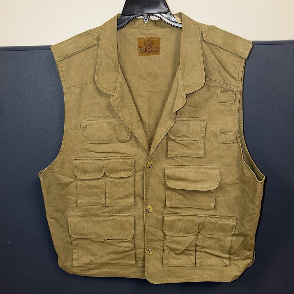 VINTAGE GUNNING AND HUNTING Fishing Redhead Canvas Vest XL Tall Brown